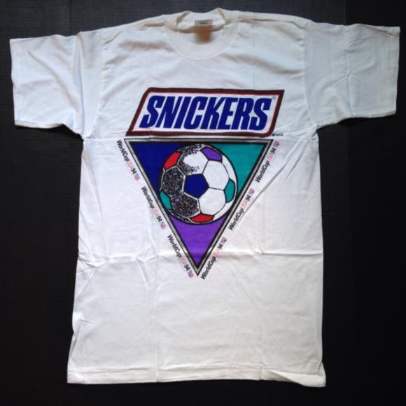 Vintage Mars, Inc. Snickers 1994 World Cup Soccer XL T-Shirt White Tee, Unopened - Picture 3 of 5
